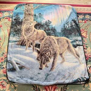 Wild Frontier Wolf Fleece Throw Blanket Meger Nature Scene Snowy Forest 57x48